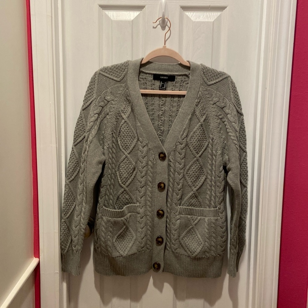 Forever 21 Grey Oversized Knit Button Sweater